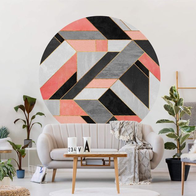 decoraçao para parede de cozinha Geometry Pink And Gold