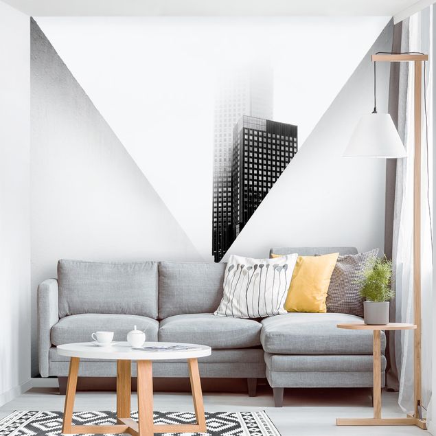 papel de parede para quarto de casal moderno Geometrical Architecture Study Black And White