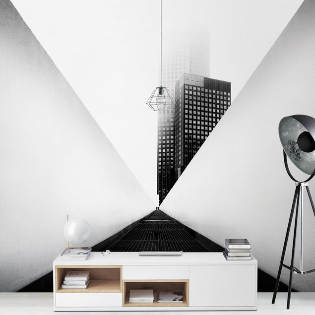 Papel de parede preto e branco Geometrical Architecture Study Black And White