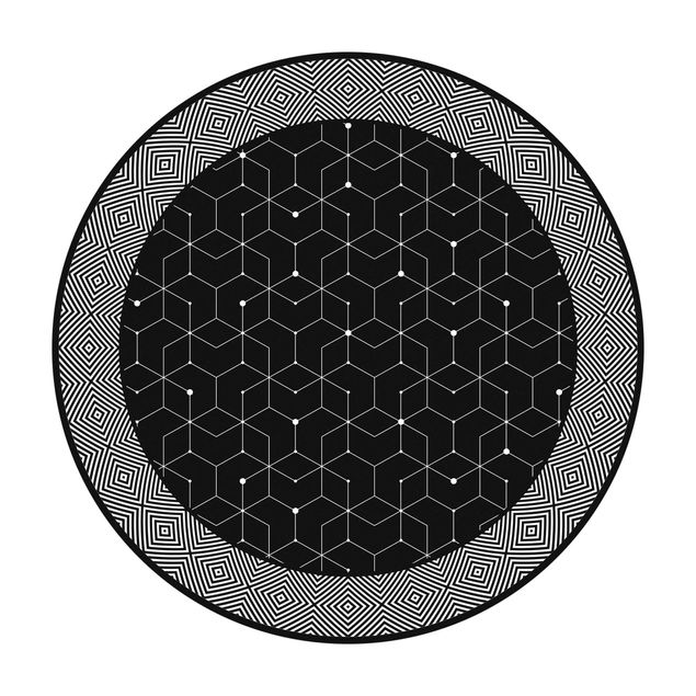Tapetes para salas de jantar Geometrical Tiles Dotted Lines Black With Border