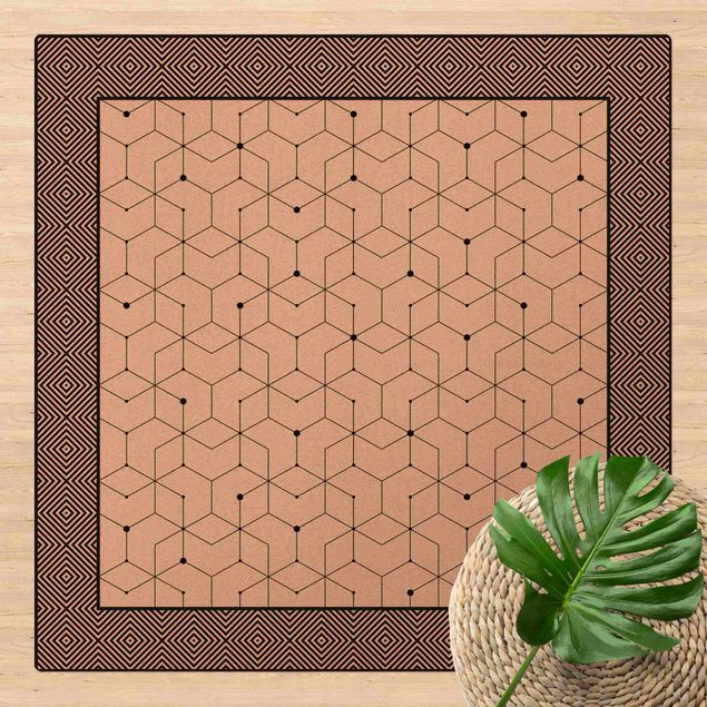decoraçao para parede de cozinha Geometrical Tiles Dotted Lines Black And White With Border