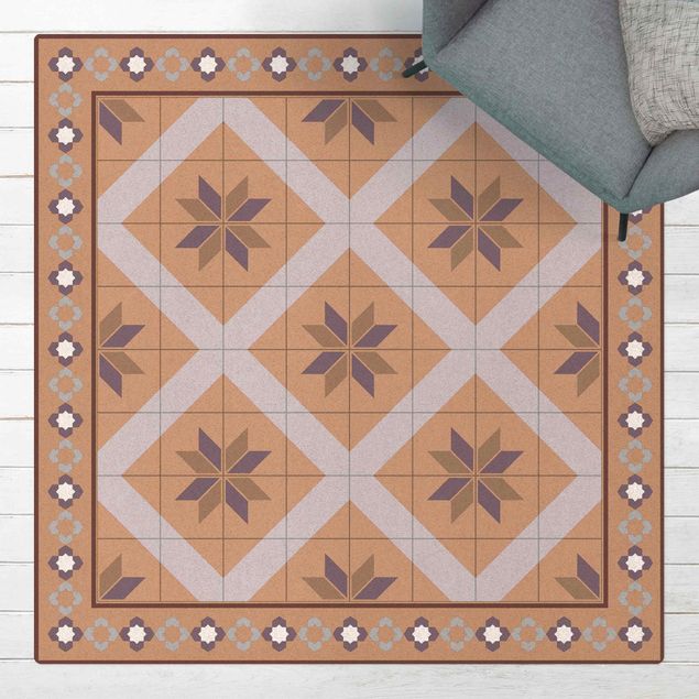 decoraçao cozinha Geometrical Tiles Rhombal Flower Lilac With Border