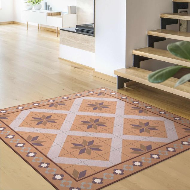 tapete flor Geometrical Tiles Rhombal Flower Lilac With Border