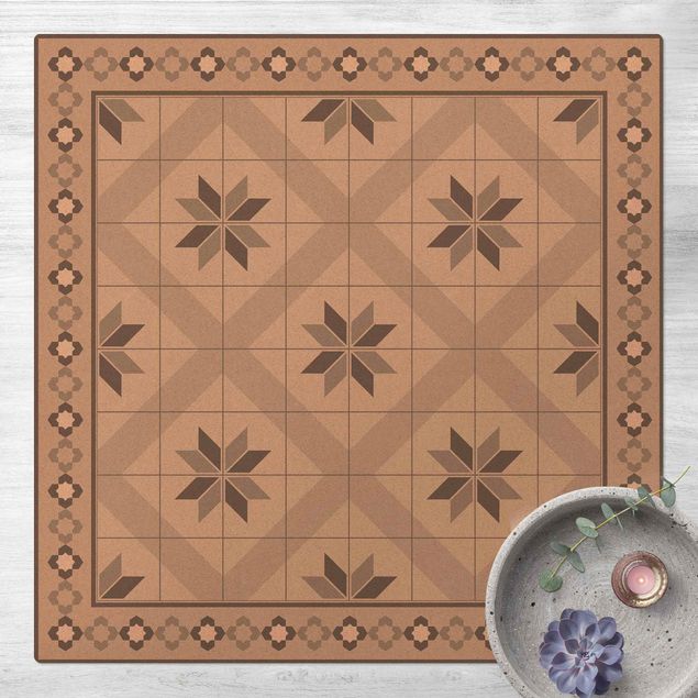 Tapetes modernos Geometrical Tiles Rhombal Flower Grey With Border