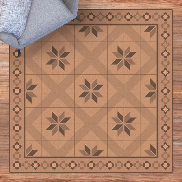 decoraçoes cozinha Geometrical Tiles Rhombal Flower Grey With Border