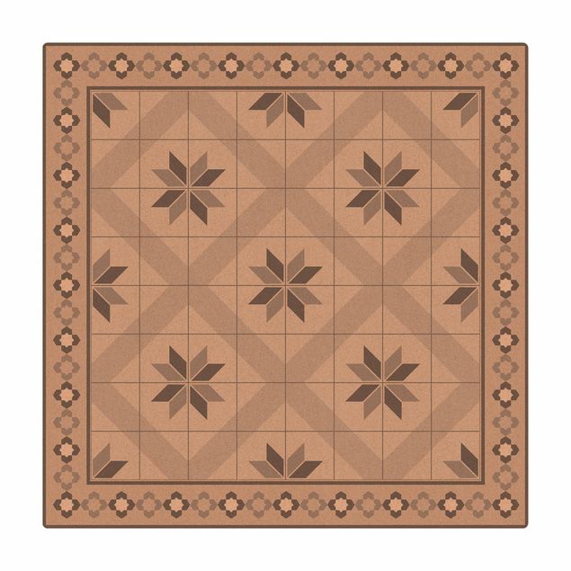 Tapete pequeno Geometrical Tiles Rhombal Flower Grey With Border