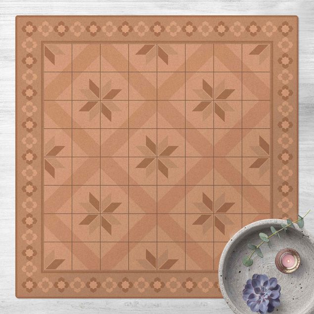 Tapetes modernos Geometrical Tiles Rhombal Flower Sand With Border