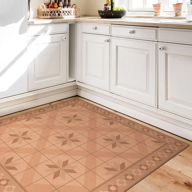 Tapetes imitação azulejos Geometrical Tiles Rhombal Flower Sand With Border