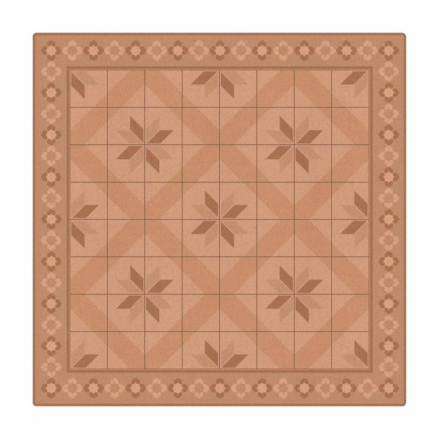 Tapetes para salas de jantar Geometrical Tiles Rhombal Flower Sand With Border