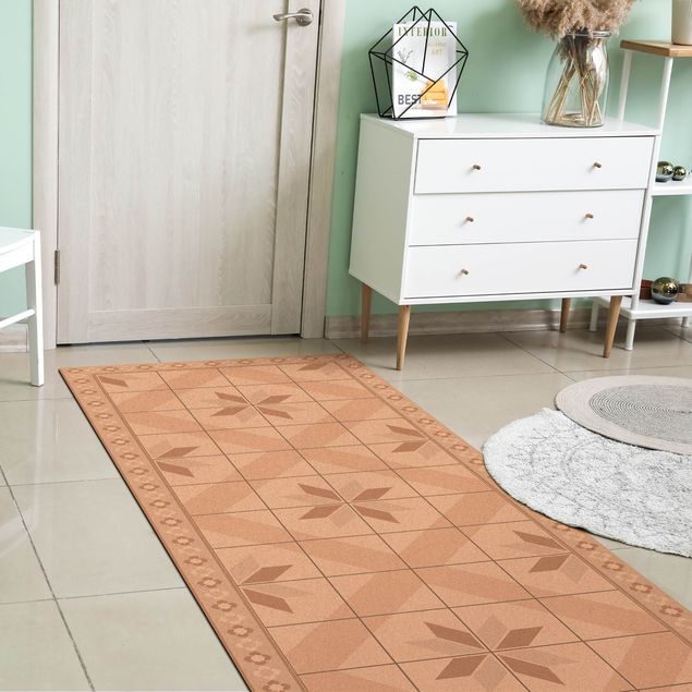 Tapetes imitação azulejos Geometrical Tiles Rhombic Flower Sand With Narrow Border