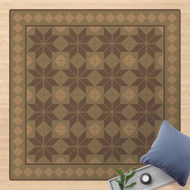 Tapetes modernos Geometrical Tiles Star Flower Mint Green With Border
