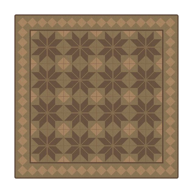 Tapete pequeno Geometrical Tiles Star Flower Mint Green With Border