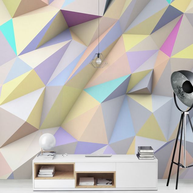 papel de paredes 3d Geometric Pastel Triangles In 3D