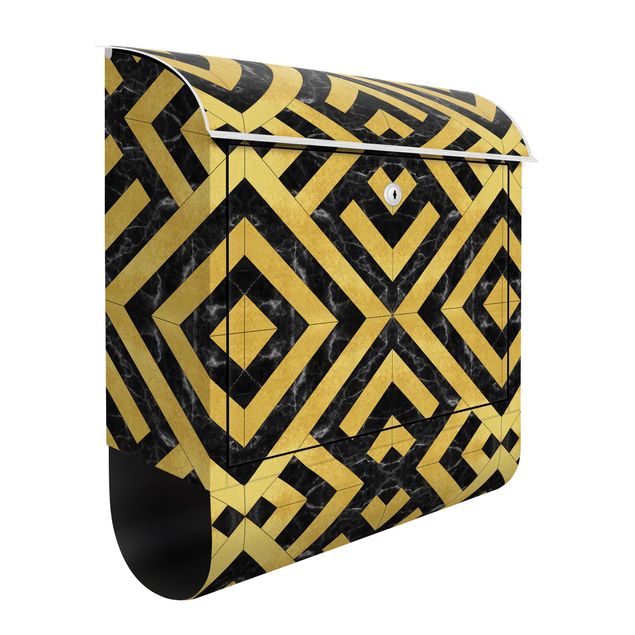 Caixas de correio em preto Geometrical Tile Mix Art Deco Gold Black Marble