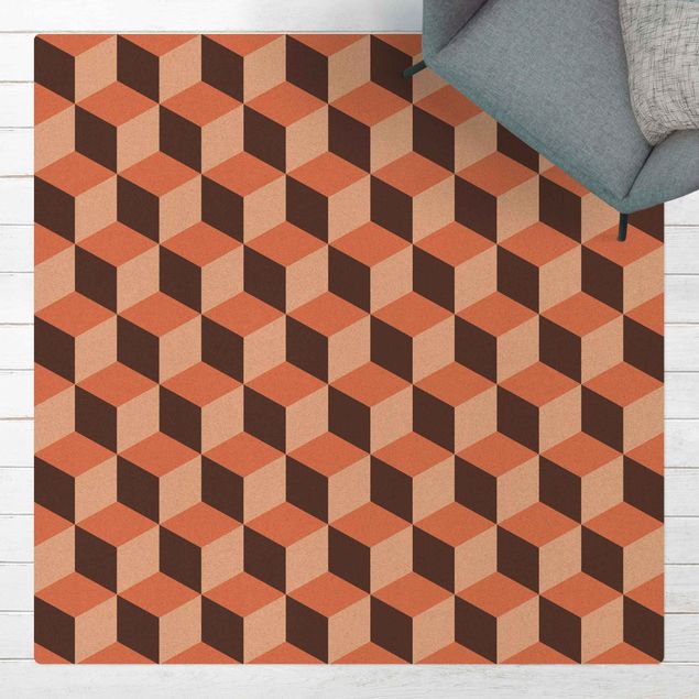 Tapetes modernos Geometrical Tile Mix Cubes Orange