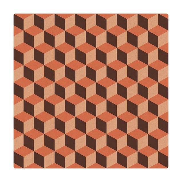 Tapete de cortiça Geometrical Tile Mix Cubes Orange