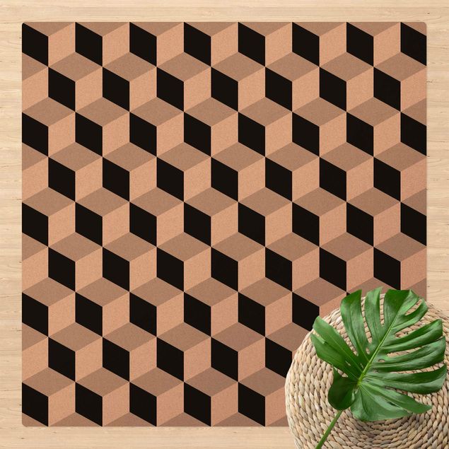 tapetes sala modernos Geometrical Tile Mix Cubes Black