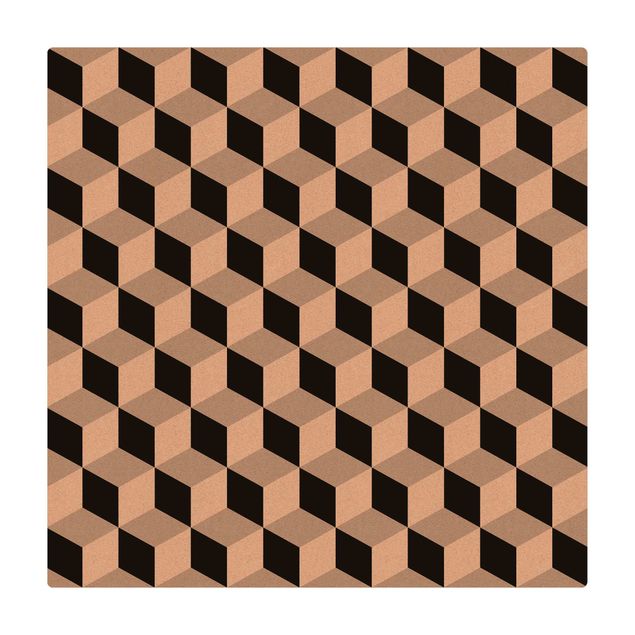 Tapete de cortiça Geometrical Tile Mix Cubes Black