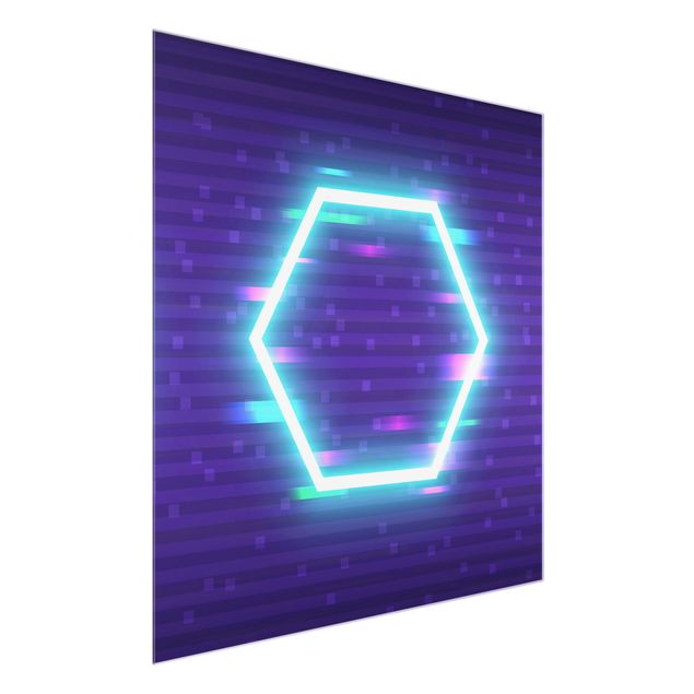 quadro em vidro Geometrical Hexagon In Neon Colours
