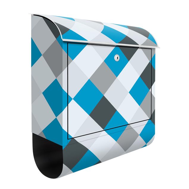 Caixa de correio cinza Geometrical Pattern Rotated Chessboard Blue