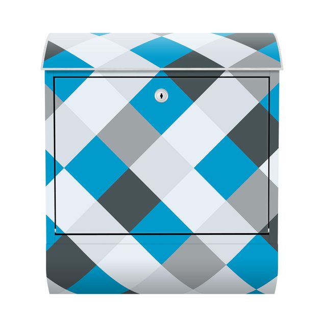 Caixas de correio em azul Geometrical Pattern Rotated Chessboard Blue