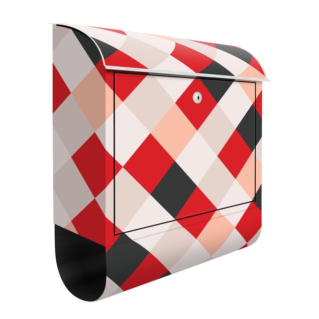 caixa de correio vermelha Geometrical Pattern Rotated Chessboard Red