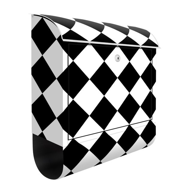 Caixas de correio em preto e branco Geometrical Pattern Rotated Chessboard Black And White