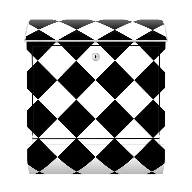 Caixas de correio em preto Geometrical Pattern Rotated Chessboard Black And White