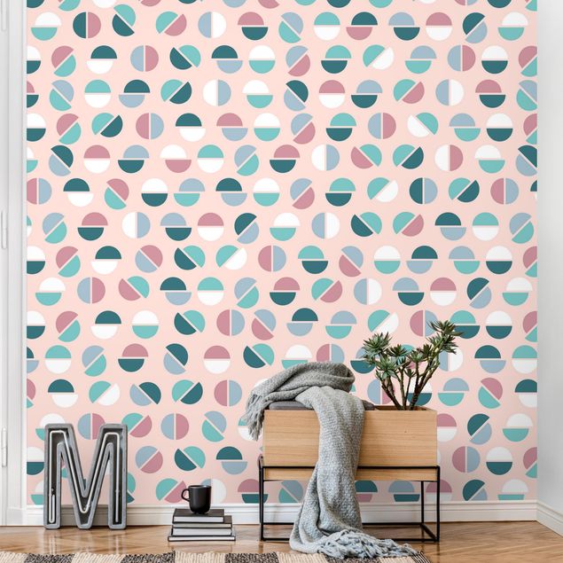 Papel de parede pontos Geometrical Pattern Semicircle In Pastell Colours