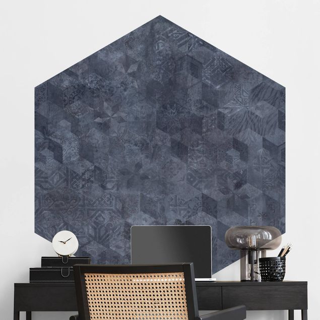 Papel de parede ornamental Geometrical Vintage Pattern with Ornaments Blue