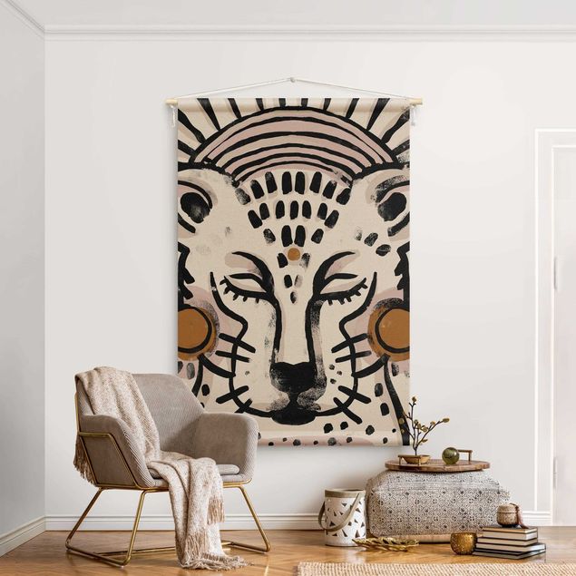 Tapeçaria de parede boho Cheetah with Pearl Earrings Illustration