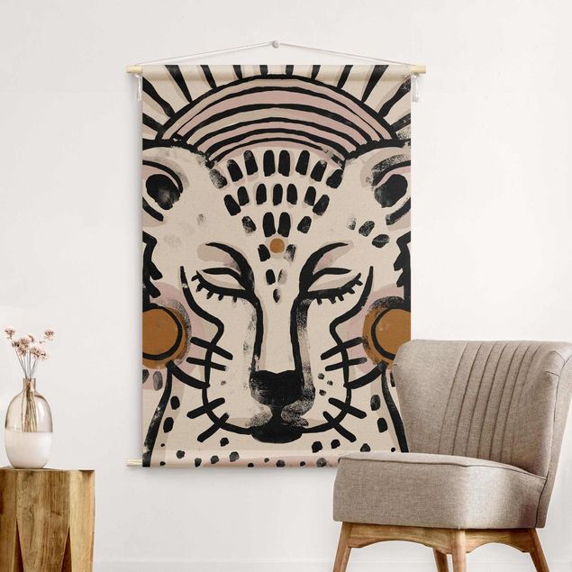 Tapeçaria de parede XXL Cheetah with Pearl Earrings Illustration