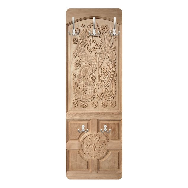 Cabides de parede Carved Asian Wooden Door From Thailand