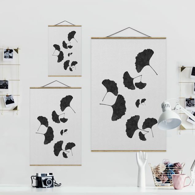quadro de tecido para parede Ginkgo Composition In Black And White