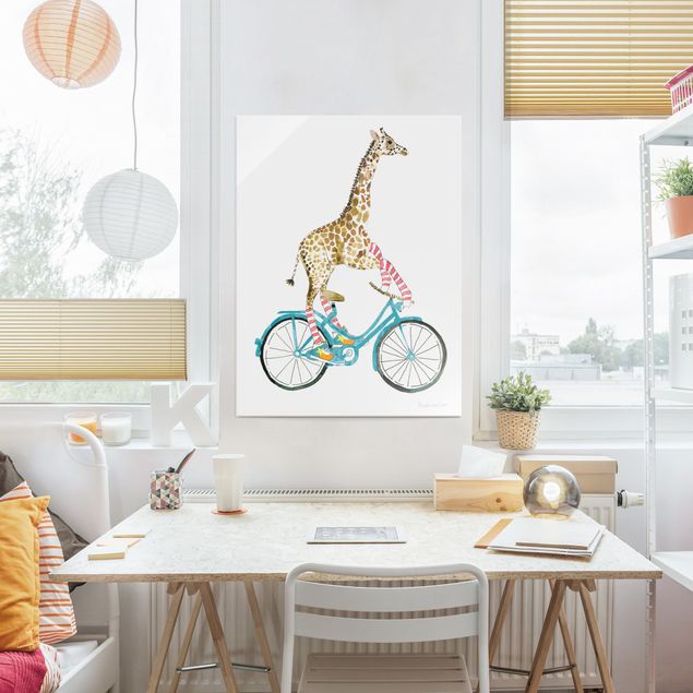 Quadros em vidro animais Giraffe on a joy ride II
