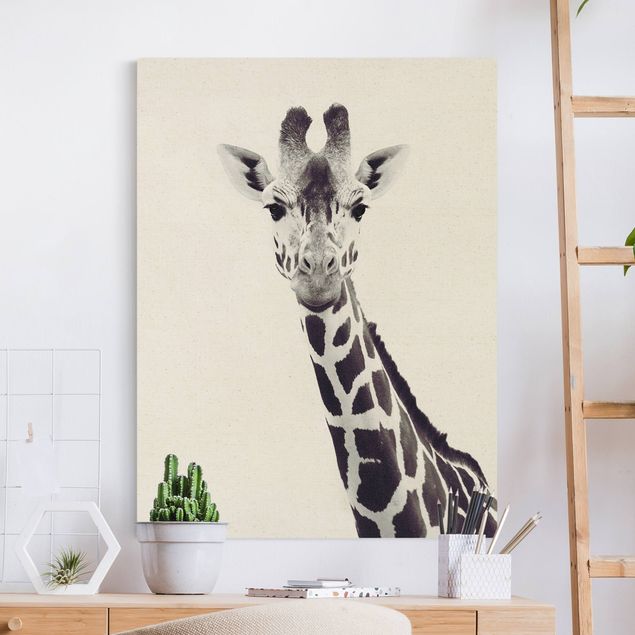 decoraçao para parede de cozinha Giraffe Portrait In Black And White