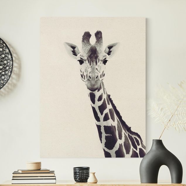 Telas decorativas girafas Giraffe Portrait In Black And White