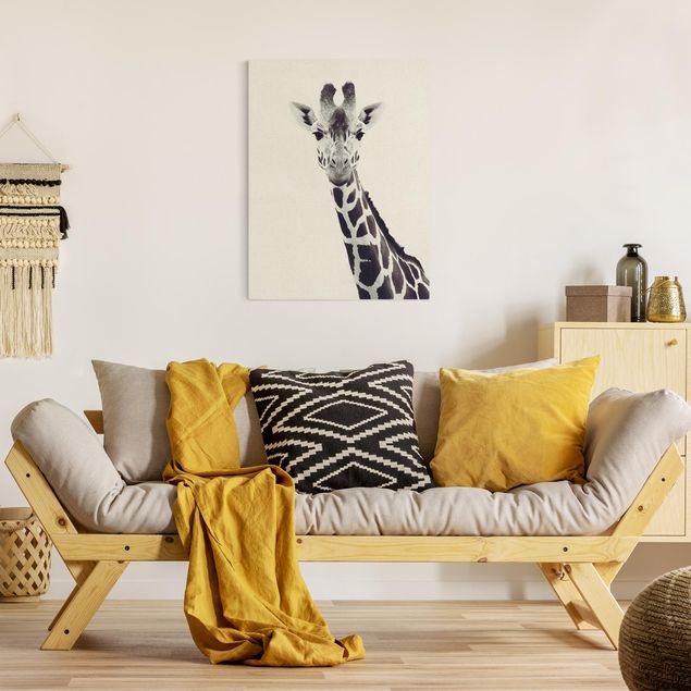 Quadros girafas Giraffe Portrait In Black And White