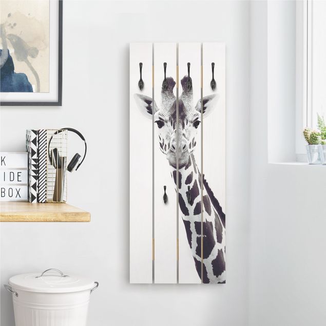 Cabides de parede shabby Giraffe Portrait In Black And White