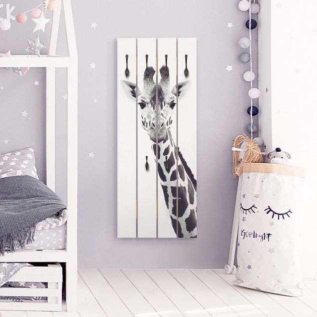 Cabides de parede animais Giraffe Portrait In Black And White