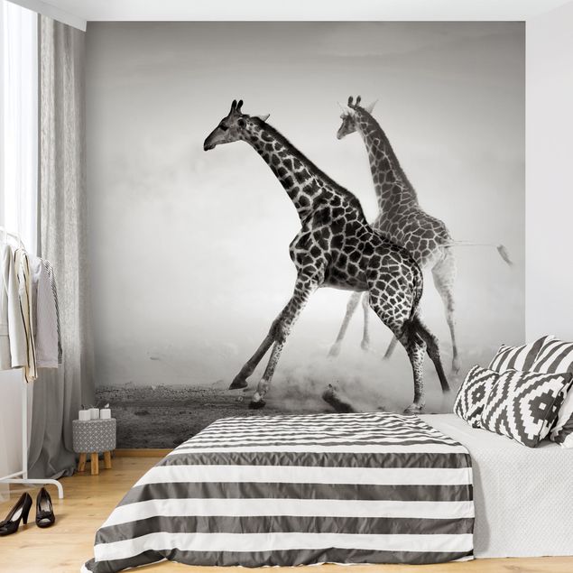 papel de parede para quarto de casal moderno Giraffe Hunt