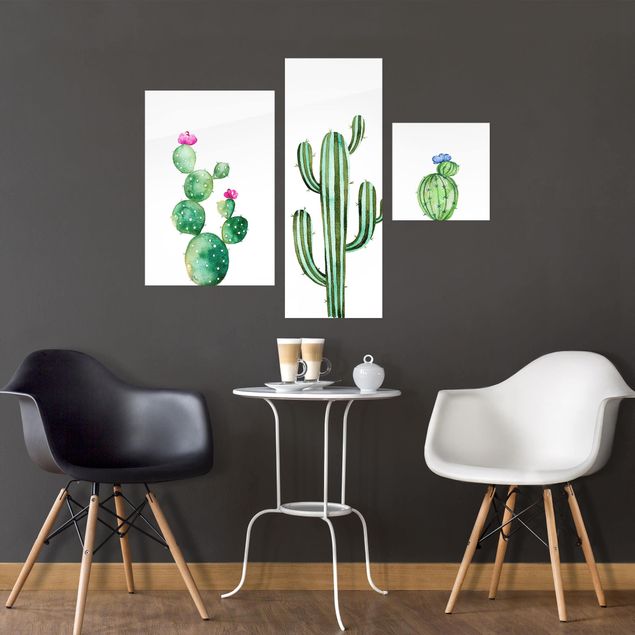 Quadros em vidro flores Watercolour Cactus Set
