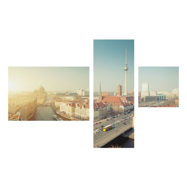 Quadros em vidro cidades e paisagens urbanas Berlin In The Morning Collage