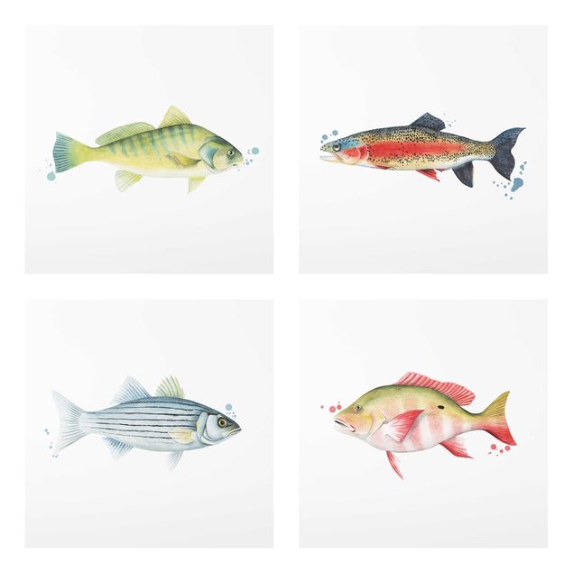 quadros decorativos para sala modernos Ink Trap - Fish Set I