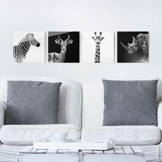 Quadros em vidro em preto e branco Safari Quartet