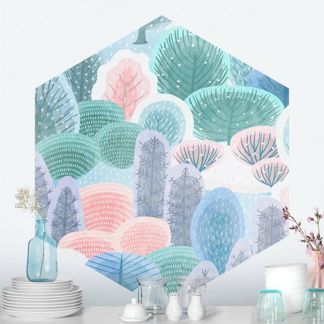 papel de parede moderno para sala Happy Forest In Pastel