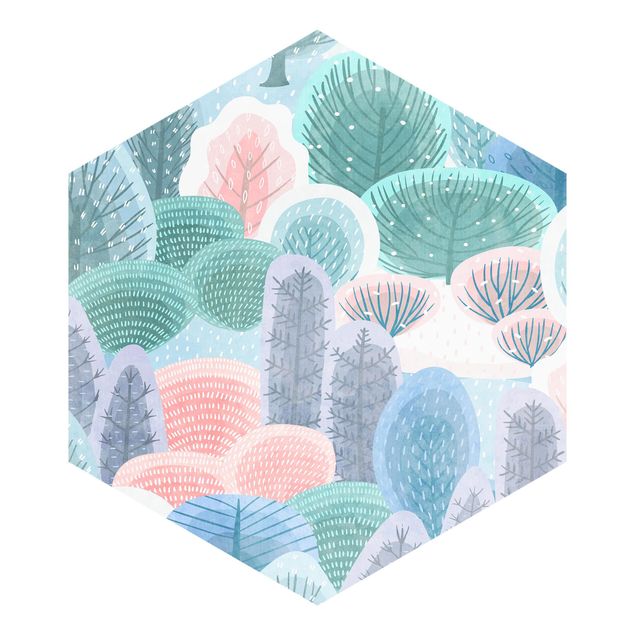 Papel de parede hexagonal Happy Forest In Pastel