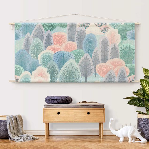 Tapeçaria de parede moderna Happy Forest In Pastel