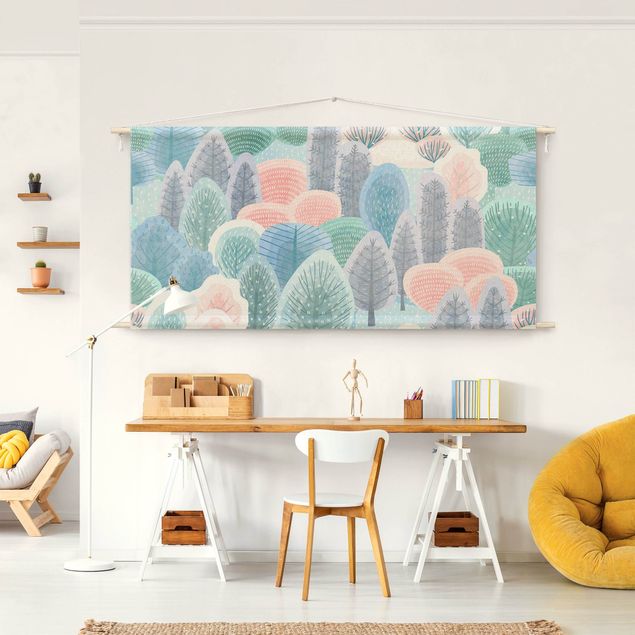 Tapeçaria de parede floresta Happy Forest In Pastel