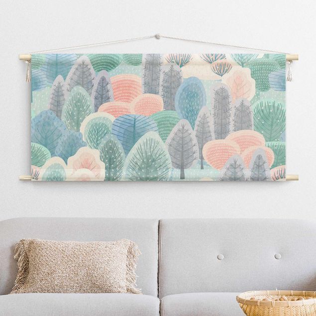 Tapeçaria de parede artística Happy Forest In Pastel